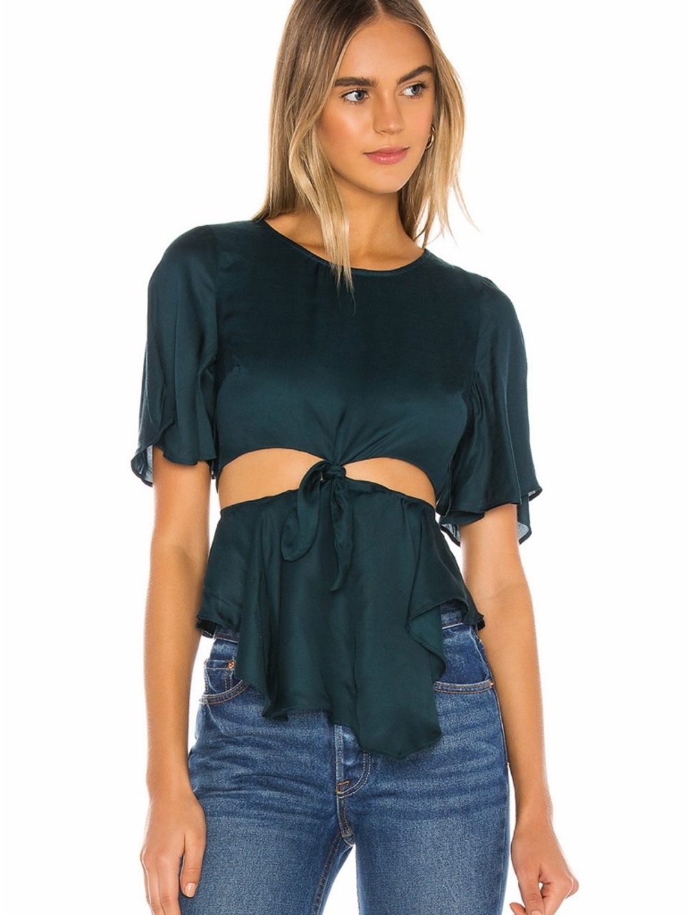 Tularosa Teal Tie-Front Blouse